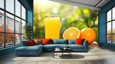 glass of orange juice and orange Wall mural