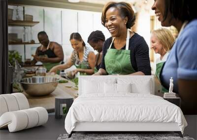 group of people in the kitchen cooking Wall mural