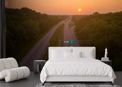 Illinois state board sign. sunset over the highway road  Wall mural