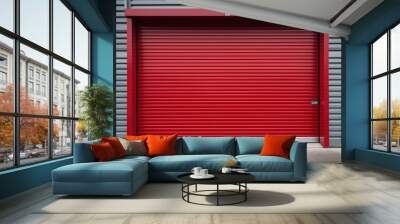 Modern automatic car garage roller door red closed metal gate Wall mural