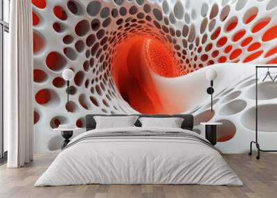 Red and white abstract background with a spiral pattern. Wall mural