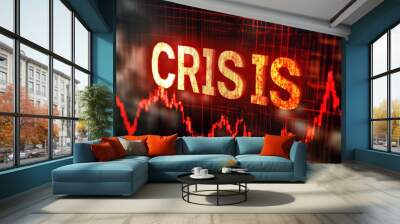 Red and yellow crisis sign on a dark background, illustrating emergency alert or danger warning. Wall mural