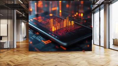 Smartphone displaying a circuit, showcasing modern technology and electronics integration. Wall mural