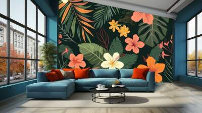 Tropical seamless pattern with hinoki flowers. Wall mural