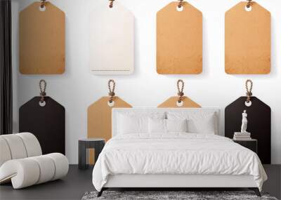 Variety of Blank Price Tags on White Background Wall mural