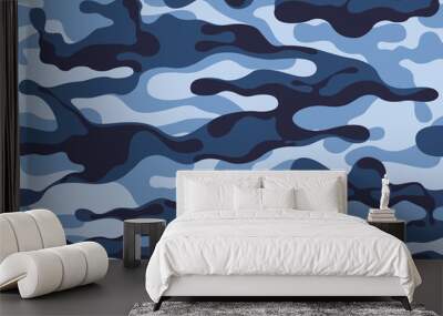 abstract camouflage military pattern, skin texture blue color, fashion fabric printing vector illustration. Wall mural