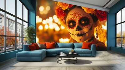 Host a screening of popular films related to Día de los Muertos, such as Coco or The Book of Life, followed by a discussion on the cultural significance of the holiday. Ai generated Wall mural