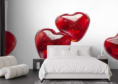 Set of An artistic composition of scattered red heart shapes gently floating isolated on tranparent background Wall mural