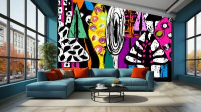 vector artwork with abstract trees, circles, paint strokes and splashes. inspired by modern art wood Wall mural