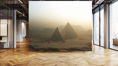 3D landscape with pyramids in desert Wall mural