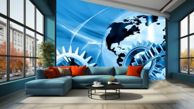 Globe with gears on abstract background Wall mural