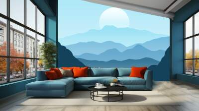 Minimal mountain landscape in shades of blue  Wall mural