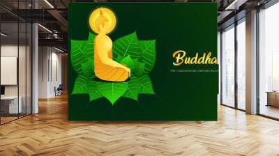 monk phra buddha side view sitting on pho leaf for pray concentration composed release religion culture faith vector illustration eps10 Wall mural