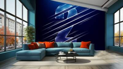 set of abstract fast speed luxury glass number character 2 two with blue color background.  vector illustration eps10 Wall mural