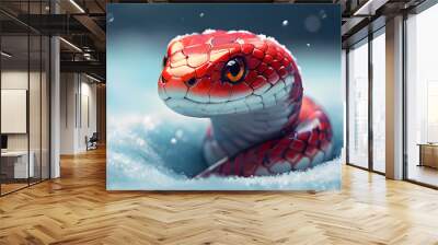 red snake on winter background. symbol of lunar year 2025, horoscope mascot. Marry Christmas and happy New Year Wall mural