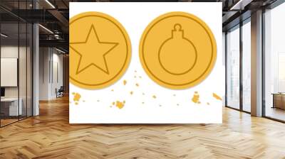 Cookies featuring a Christmas tree, star, ball and Santa hat.Sign, symbol, icon or logo.Cartoon vector illustration on transparent background Wall mural