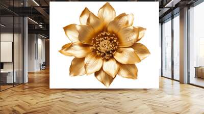 An artistically rendered metallic gold flower against a transparent backdrop, elegant and luxurious. Wall mural