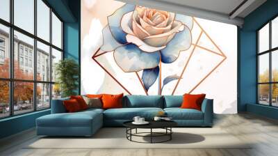 Watercolor rose with gold lines and geometry  frames Wall mural