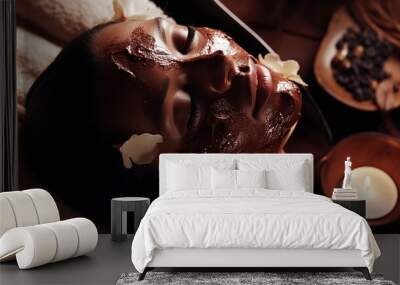 Relaxing Chocolate Facial Mask Treatment at Spa With Soothing Candlelight and Aromatherapy Ambiance Wall mural