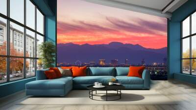 Aerial sunset high angle view of the downtown Las Vegas Strip Wall mural