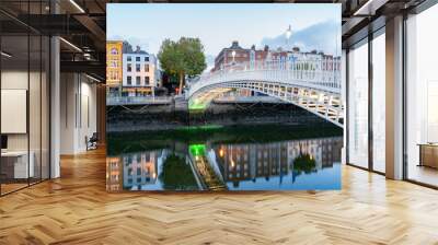 Dawn view of the famous Ha'penny Bridge Wall mural