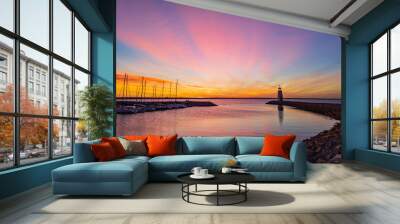 Sunset beautiful landscape of the Lake Hefner lighthouse Wall mural