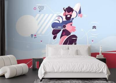 Bearded dude running fast on stadium Wall mural