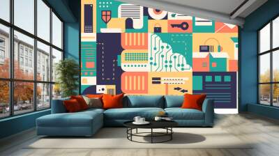 Cloud database flat background Wall mural