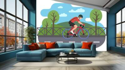 Cyclist on bike path Wall mural