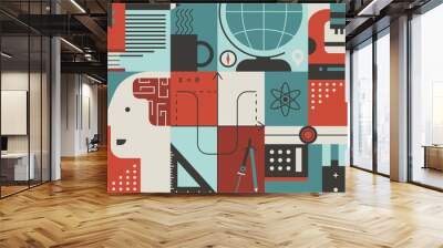 Science flat background Wall mural