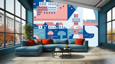 sea lifestyle port and city background Wall mural