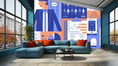 Statistic business flat background Wall mural