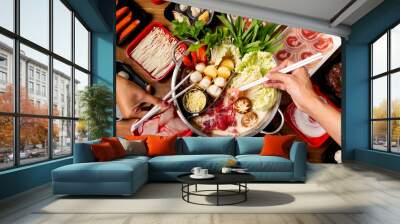 Get Your Taste with Hotpot Cuisine, Shabushi Food. Family time with buffet food Wall mural