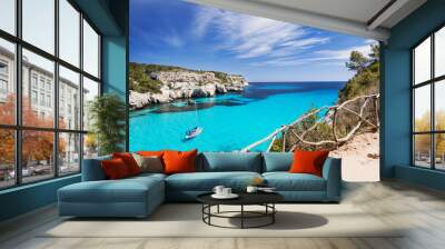 Beautiful bay with sailing boats, Menorca island, Spain Wall mural