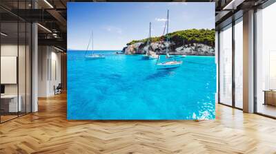 Beautiful bay with sailing boats yachts near the Paxos island, Greece Wall mural