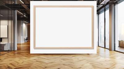 Blank picture frame mockup on white wall, horizontal artwork template. Single oak wood frame mock-up Wall mural