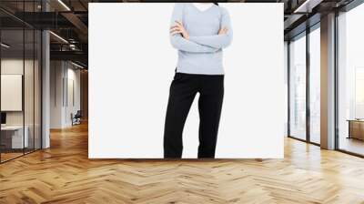 Full length studio portrait of beautiful smiling young woman isolated on white background, Happy smiling student girl standing indoor Wall mural