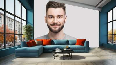 Portrait of handsome smiling young man, Smiling joyful cheerful men closeup isolated studio shot, Panoramic banner Wall mural