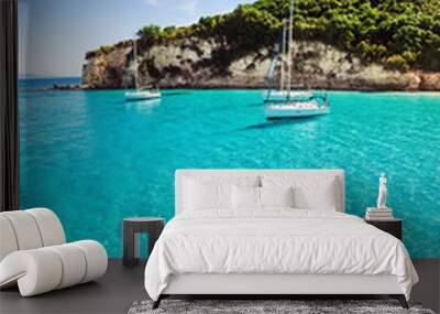 Sailboats in a beautiful bay, Greece Wall mural