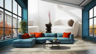 View of modern scandinavian style interior with sofa and trendy furniture, Home staging and minimalism concept Wall mural