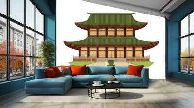 2 floor Japanese style temple drawing in cartoon vector Wall mural