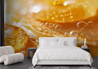 A closeup of margarine melting on a hot pancake, comfort food theme, front view, deliciously warm, digital tone, complementary color scheme Wall mural