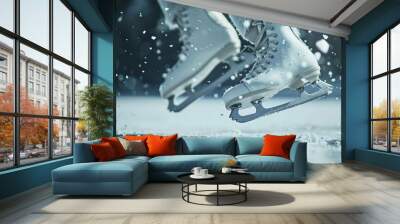 Figure skates with a sparkle of ice particles in the air, grace and beauty low noise Wall mural