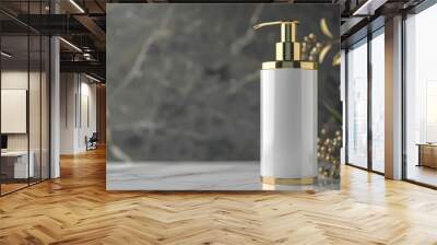 Luxurious grease bottle with a pump, displayed to accentuate its rich formula containing vitamins that condition and beautify the face Wall mural