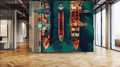 Autonomous cargo ships docked at a smart port, futuristic shipping, hyperrealistic raw photo, panoramic Nikon D6 shot, highlighting innovation in technology Wall mural