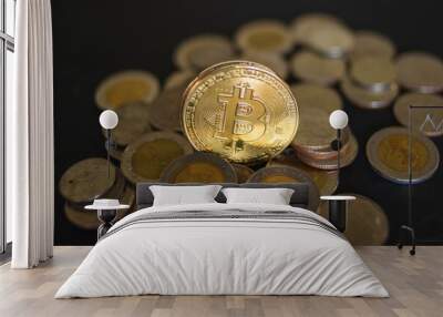 Bitcoin Cryptocurrency Coins. Stock Market Concept. Wall mural