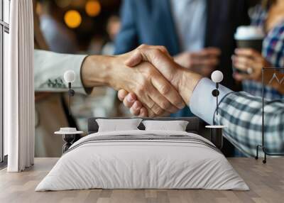 Close-up of handshake between business associates at a networking event Wall mural