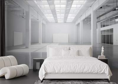 Empty modern white warehouse with a spacious interior and clean white background Wall mural