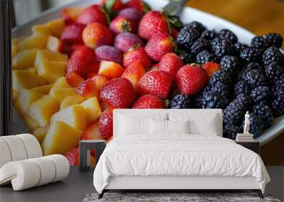 Fresh fruit being cut for breakfast, Monday morning, healthy and delicious Wall mural