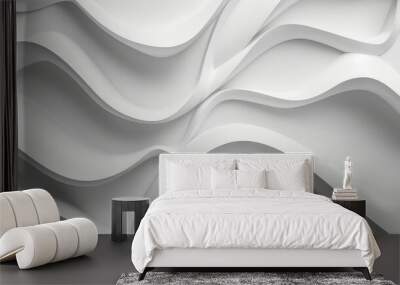 Minimalist design principles are illustrated by seamless white waves merging into a clean background. Wall mural